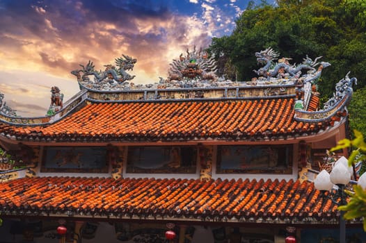 The roof of the temple-pagoda on the marble mountains in Da Nang, Vietnam.