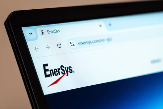 New York, USA - January 07, 2025: EnerSys website homepage displayed on a computer screen showcasing energy storage and power solutions