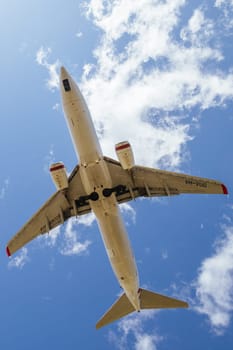 MELBOURNE, AUSTRALIA - SEPTEMBER 07, 2024: A Virgin Australia Boeing 737-8FE flies into Melbourne on September 7th 2024