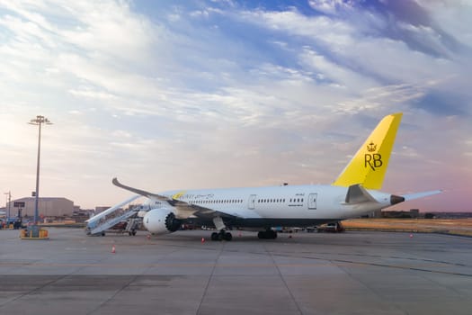 MELBOURNE, AUSTRALIA - FEBRUARY 22, 2024: A Royal Brunei Boeing 787-8 Dreamliner in Melbourne Tullamarine on February 22nd 2024