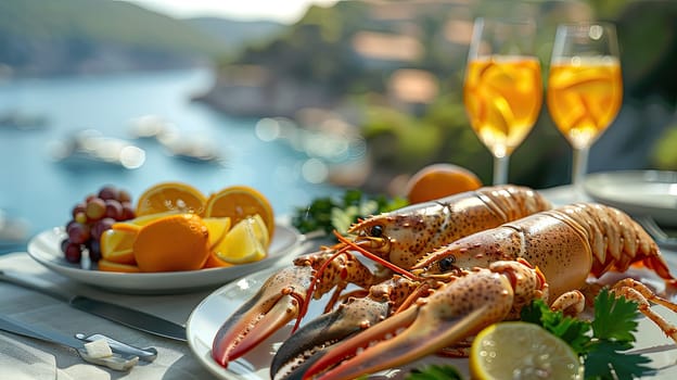 Experience luxurious seafood dining with lobster, zesty citrus, refreshing cocktails, and a beautiful seaside view