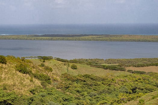 Scenic view of laguna limón and the surrounding landscape in miches, dominican republic, showcasing the area's natural beauty