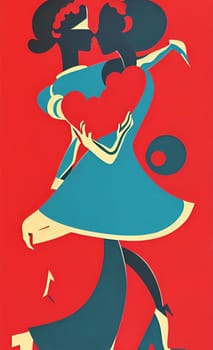 two girls dancing, red blue illustration. High quality illustration