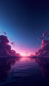 A serene sunset casts shades of purple and pink across the sky, reflected in the calm waters below, creating a tranquil atmosphere in the evening - smartphone abstract wallpaper - Generative AI