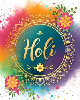 Holiday Holi concept. Holi festival of color poster. Happy Holi. An explosion of multi-colored paint, bright vibrant pigments. Indian holiday.