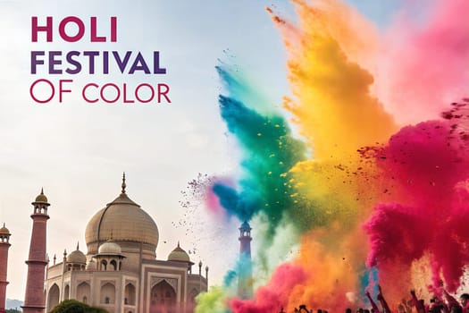 Holiday Holi concept. Holi festival of color banner. Happy Holi. Colorful powder explosion. Indian holiday of color.