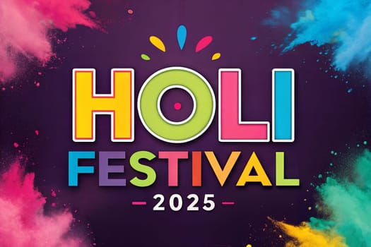 Holiday Holi concept. Holi festival of color banner. Happy Holi. An explosion of multi-colored paint, bright vibrant pigments. Indian holiday.