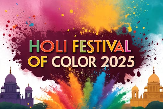 Holiday Holi concept. Holi festival of color 2025 banner. Happy Holi. Colorful powder explosion. Indian holiday of color.