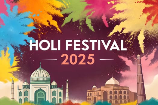 Holiday Holi concept. Holi festival of color 2025 banner. Happy Holi. Colorful powder explosion. Indian holiday of color.