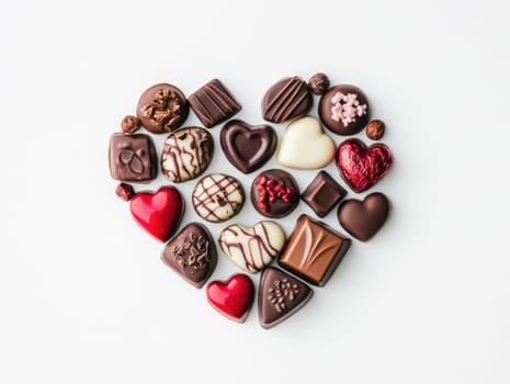 Valentines day heart shaped chocolate arrangement with romantic candy designs for gift inspiration.