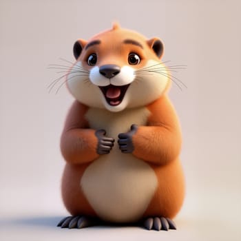 A cartoon marmot with a round body and a big smile showcases a joyful demeanor, making it an ideal character for children's entertainment - Generative AI