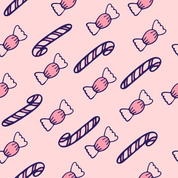 Sweet Candy Background Valentines Day Design. Cute Candies Illustrations for Greeting Cards, Gift Wrap, Fabric Print.
