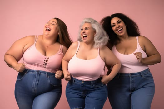 Happy plus size women. The concept of equality. High quality photo