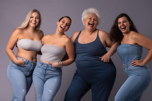 Happy plus size women. The concept of equality. High quality photo