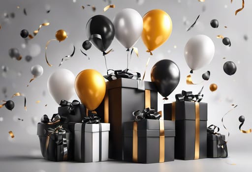 present box and balloons on background. suitable for any holiday. Black Friday sales and discounts