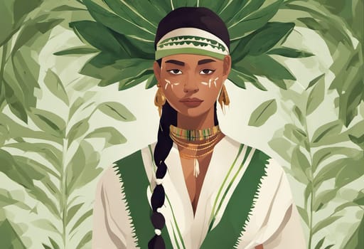 Indigenous Peoples Day illustration on green leaves background. High quality photo