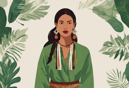 Indigenous Peoples Day illustration on green leaves background. High quality photo