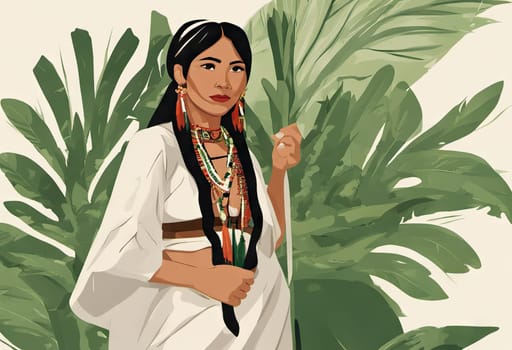 Indigenous Peoples Day illustration on green leaves background. High quality photo