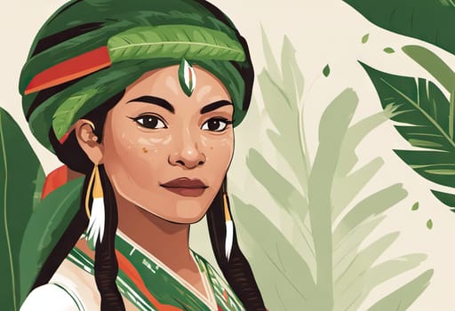 Indigenous Peoples Day illustration on green leaves background. High quality photo