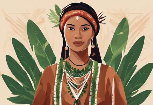 Indigenous Peoples Day illustration on green leaves background. High quality photo