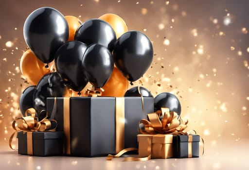 gift box with balloons, birthday concert or black friday discounts