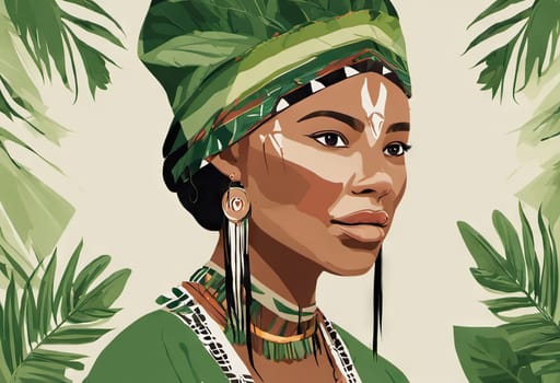 Indigenous Peoples Day illustration on green leaves background. High quality photo