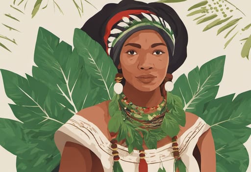 Indigenous Peoples Day illustration on green leaves background. High quality photo