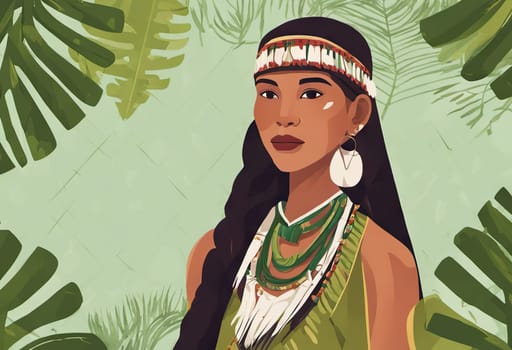 Indigenous Peoples Day illustration on green leaves background. High quality photo