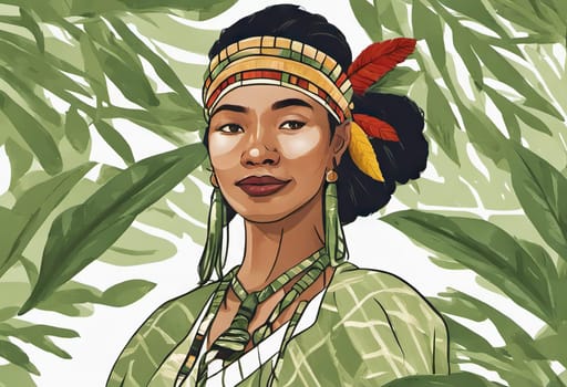 Indigenous Peoples Day illustration on green leaves background. High quality photo