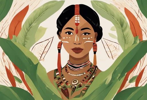 Indigenous Peoples Day illustration on green leaves background. High quality photo