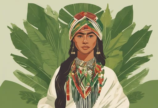 Indigenous Peoples Day illustration on green leaves background. High quality photo