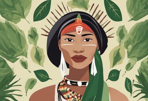 Indigenous Peoples Day illustration on green leaves background. High quality photo