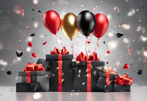 gift box with balloons, birthday concert or black friday discounts