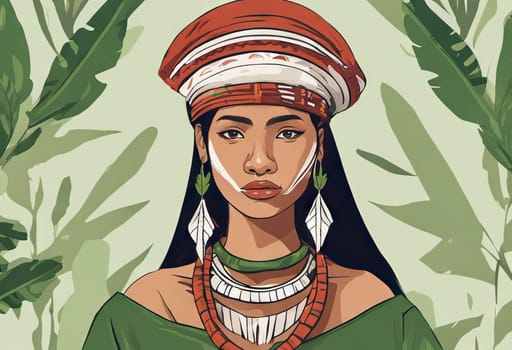 Indigenous Peoples Day illustration on green leaves background. High quality photo