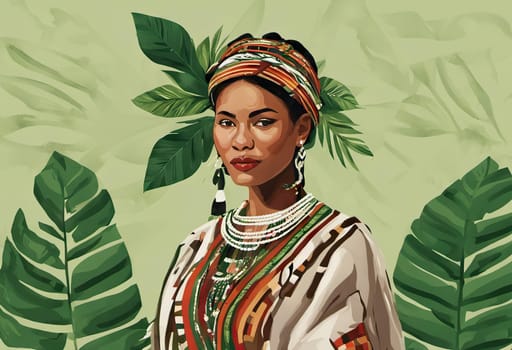 Indigenous Peoples Day illustration on green leaves background. High quality photo