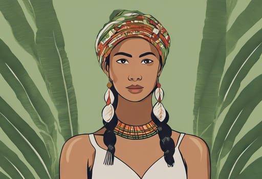 Indigenous Peoples Day illustration on green leaves background. High quality photo