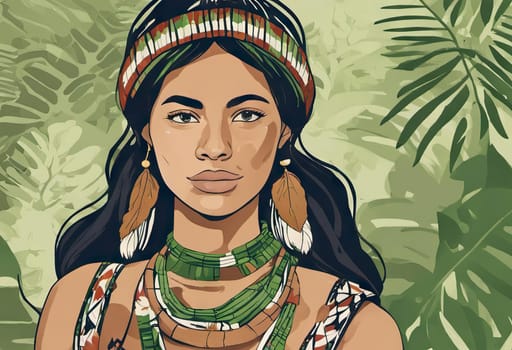 Indigenous Peoples Day illustration on green leaves background. High quality photo