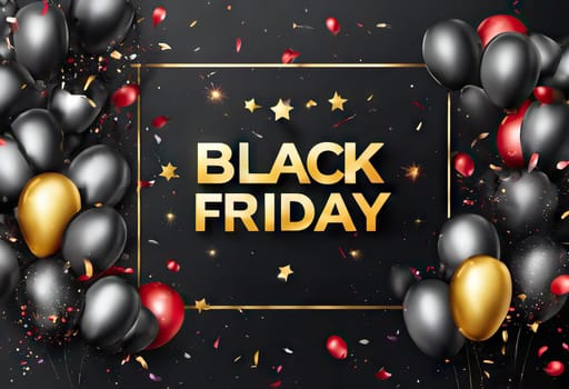 balloons and fireworks on the background, slinger conception, Sale and discount time, black friday