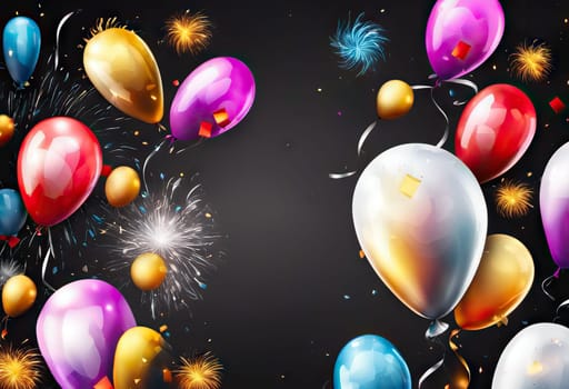 balloons and fireworks on the background, slinger conception, Sale and discount time, black friday