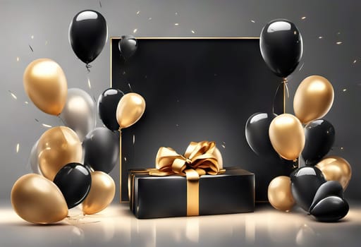 gift box with balloons, birthday concert or black friday discounts