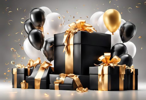 gift box with balloons, birthday concert or black friday discounts