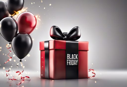 present box and balloons on background. suitable for any holiday. Black Friday sales and discounts