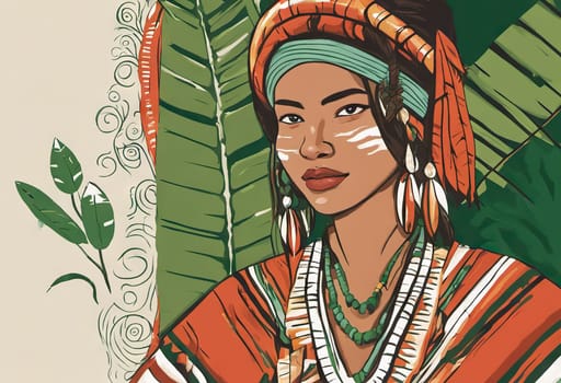 Indigenous Peoples Day illustration on green leaves background. High quality photo