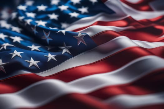 An intimate close-up shot capturing the intricate details of the American flag, symbolizing patriotism and national pride