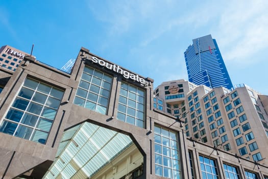 MELBOURNE, AUSTRALIA - JANUARY 08, 2025: Southgate shopping complex on Southbank on a hot summer's day in Melbourne, Victoria, Australia