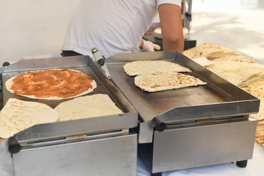 Traditional Turkish flat bread Borek at the market