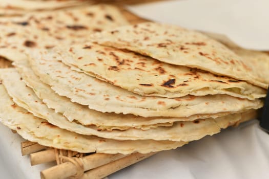 Traditional Turkish flat bread Borek at the market