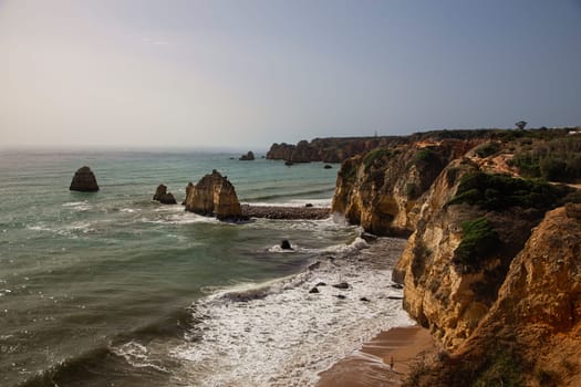 Landscape view of the Lagos shore line in Portugal during sunset