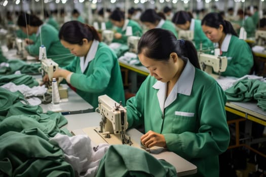 Asian women sewing clothes in the garment factory