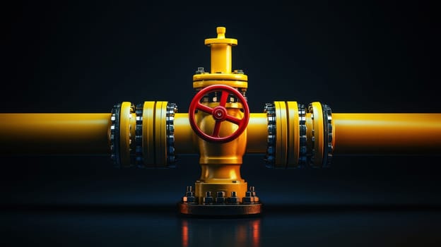 a large yellow gas pipe .The pipe is connected to a red valve or connection on isolated background. High quality illustration